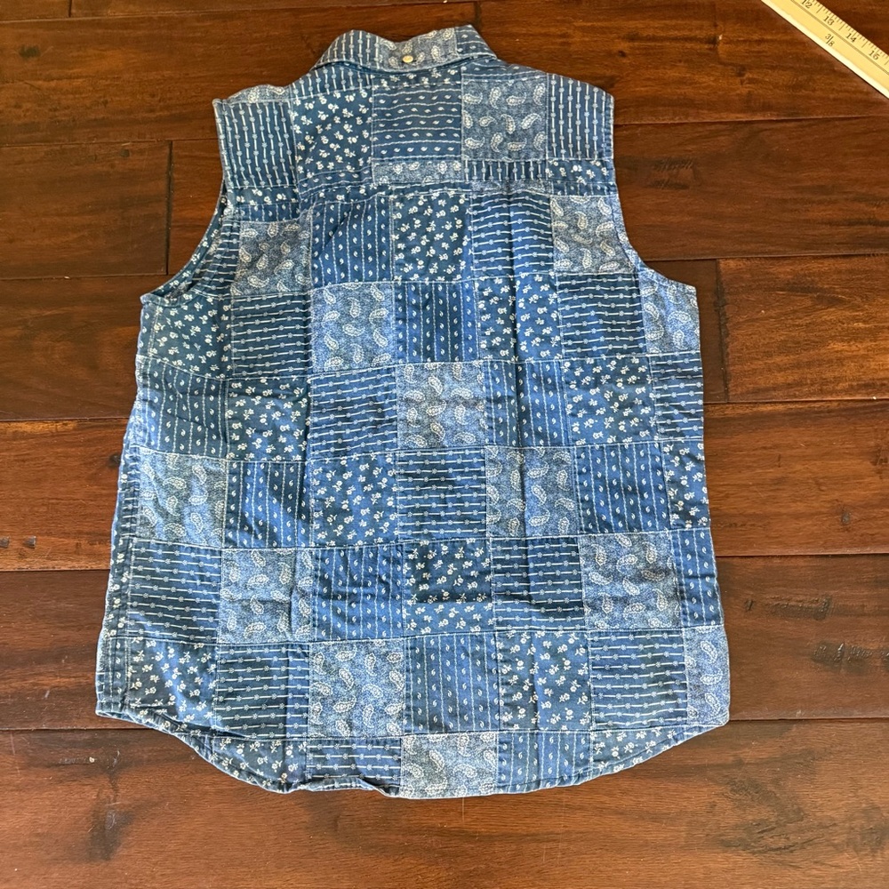 Lauren Ralph Lauren green label sleeveless chambray button front top - Picture 3 of 12
